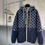 Gucci Men GG Ripstop Fabric Zip Jacket Blue Ivory GG Padded Detachable Sleeves - Imagen 2