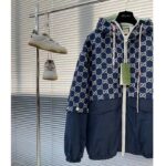 Gucci Men GG Ripstop Fabric Zip Jacket Blue Ivory GG Padded Detachable Sleeves - Imagen 4