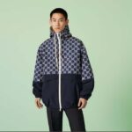Gucci Men GG Ripstop Fabric Zip Jacket Blue Ivory GG Padded Detachable Sleeves - Imagen 13