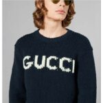 Gucci Men GG Wool Top Gucci Intarsia Black Ivory Wool Crewneck Dropped Shoulder Long Sleeves Rib - Image 14