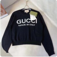 Gucci Men GG Wool Top Gucci Intarsia Black Ivory Wool Crewneck Dropped Shoulder Long Sleeves Rib (8)