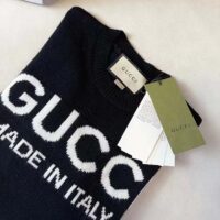 Gucci Men GG Wool Top Gucci Intarsia Black Ivory Wool Crewneck Dropped Shoulder Long Sleeves Rib (8)