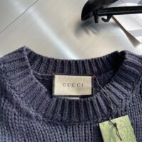 Gucci Men GG Wool Top Gucci Intarsia Black Ivory Wool Crewneck Dropped Shoulder Long Sleeves Rib (8)