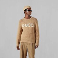 Gucci Women GG Wool Top Gucci Intarsia Camel Wool Crewneck Dropped Shoulder Long Sleeves Rib (2)