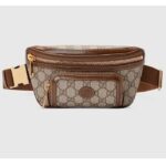 Gucci Unisex Belt Bag Interlocking G Beige Ebony GG Supreme Canvas Brown Leather