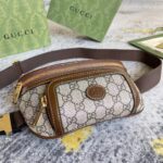 Gucci Unisex Belt Bag Interlocking G Beige Ebony GG Supreme Canvas Brown Leather - Image 3