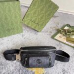 Gucci Unisex Belt Bag Interlocking G Black GG Supreme Canvas Black Leather – Image 2