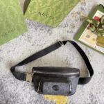 Gucci Unisex Belt Bag Interlocking G Black GG Supreme Canvas Black Leather – Image 3
