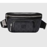 Sac ceinture unisexe Gucci avec GG entrelacés en toile noire et cuir noir