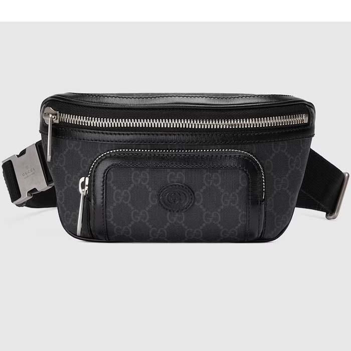 Gucci Unisex Belt Bag Interlocking G Black GG Supreme Canvas Black Leather