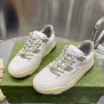 Gucci Unisex Distressed Effect Sneaker Off White Leather Interlocking G Rubber Flat – Bild 5