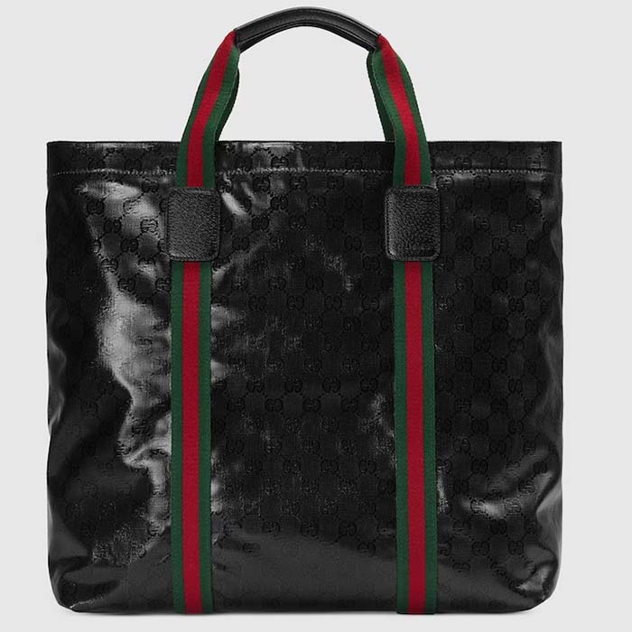 Gucci Unisex GG Crystal Medium Tote Bag Black GG Crystal Canvas Leather