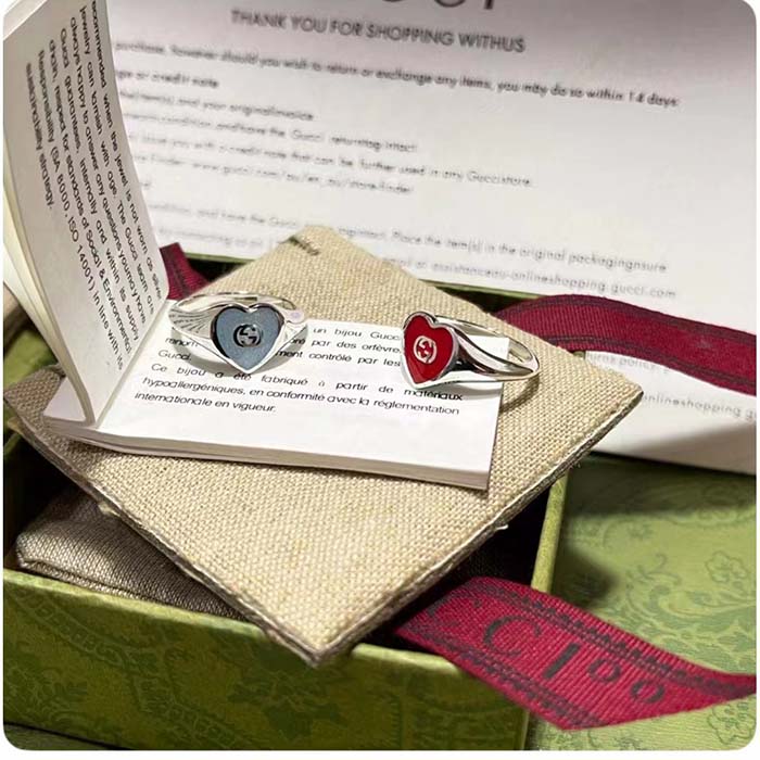 Gucci Unisex GG Heart Ring Interlocking G 925 Sterling Silver Red Enamel (2)