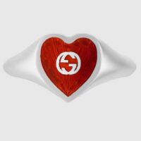 Gucci Unisex GG Heart Ring Interlocking G 925 Sterling Silver Red Enamel (7)