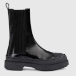 Gucci Unisex GG Interlocking G Stiefel Schwarzes Leder Gummisohle Flacher 1,5 CM Absatz