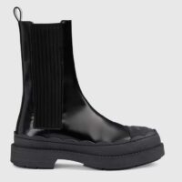 Gucci Unisex GG Interlocking G Boots Black Leather Rubber Sole Flat 1.5 CM Heel