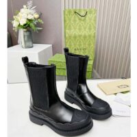 Gucci Unisex GG Interlocking G Boots Black Leather Rubber Sole Flat 1.5 CM Heel (10)