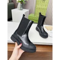 Gucci Unisex GG Interlocking G Boots Black Leather Rubber Sole Flat 1.5 CM Heel (10)