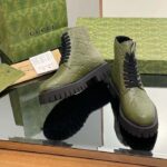 Gucci Unisex GG Leather Boot Dark Green Rubber Lug Sole Lace-Up Interlocking G Low-Heel – Bild 10