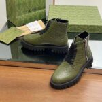 Gucci Unisex GG Leather Boot Dark Green Rubber Lug Sole Lace-Up Interlocking G Low-Heel – Bild 8