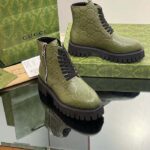 Gucci Unisex GG Leather Boot Dark Green Rubber Lug Sole Lace-Up Interlocking G Low-Heel – Bild 2