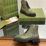 Gucci Unisex GG Leather Boot Dark Green Rubber Lug Sole Lace-Up Interlocking G Low-Heel – Bild 3