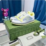 Gucci Unisex GG MAC80 Sneaker Off White Yellow Leather Grey Fabric Interlocking G Round Toe Rubber Flat – Image 2