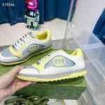 Gucci Unisex GG MAC80 Sneaker Off White Yellow Leather Grey Fabric Interlocking G Round Toe Rubber Flat – Image 8