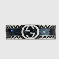 Gucci Unisex GG Ring Interlocking G 925 Sterling Silver Black Enamel Decorative Ridge (3)