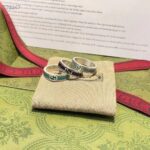 Gucci Unisex GG Ring Interlocking G 925 Sterling Silver Brown Turquoise Enamel Engraved Trim - Image 4
