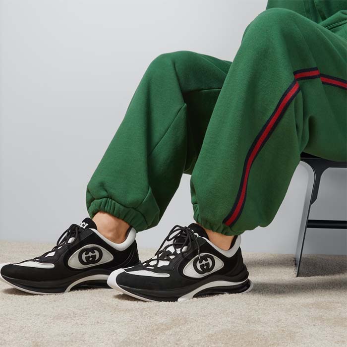 Gucci Unisex GG Run Sneaker Black Suede Interlocking G Bi-Color Rubber Lace-Up Low-Heel (2)