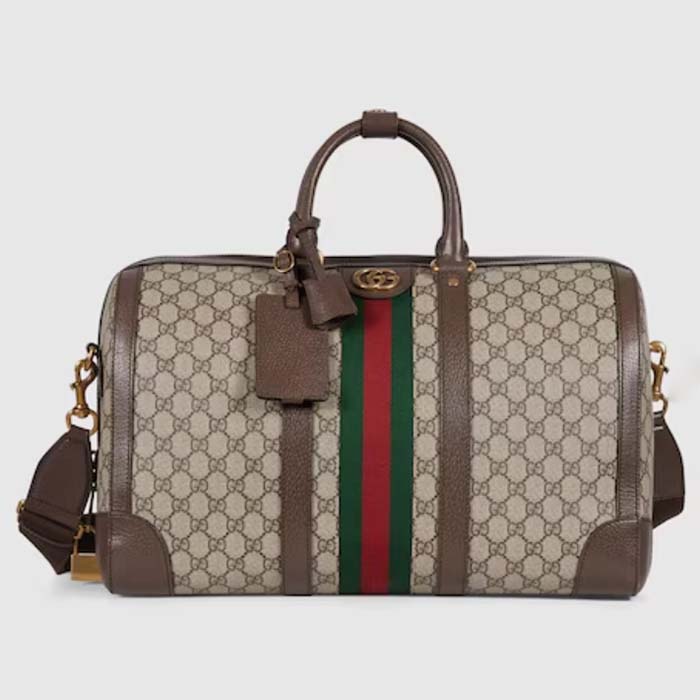Gucci Unisex GG Savoy Small Duffle Bag Beige Ebony GG Supreme Canvas