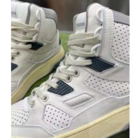 Gucci Unisex High Top Distressed Effect. Sneaker Off White Leather Interlocking G Rubber Flat (7)