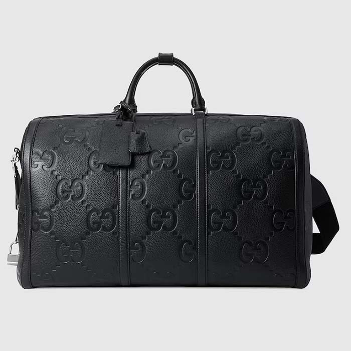 Gucci Unisex Jumbo GG Large Duffle Bag Black Leather Double G Zip Closure