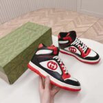 Gucci Unisex Mac80 High Top Sneaker Off Black Red Leather Round Toe Rubber Sole Flat - Image 6