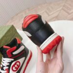 Gucci Unisex Mac80 High Top Sneaker Off Black Red Leather Round Toe Rubber Sole Flat - Image 10