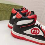 Gucci Unisex Mac80 High Top Sneaker Off Black Red Leather Round Toe Rubber Sole Flat - Image 7