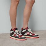 Gucci Unisex Mac80 High Top Sneaker Off Black Red Leather Round Toe Rubber Sole Flat - Image 12