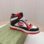 Gucci Unisex Mac80 High Top Sneaker Off Black Red Leather Round Toe Rubber Sole Flat - Image 2