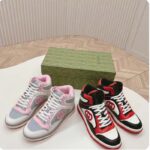 Gucci Unisex Mac80 High Top Sneaker Off Black Red Leather Round Toe Rubber Sole Flat - Image 11