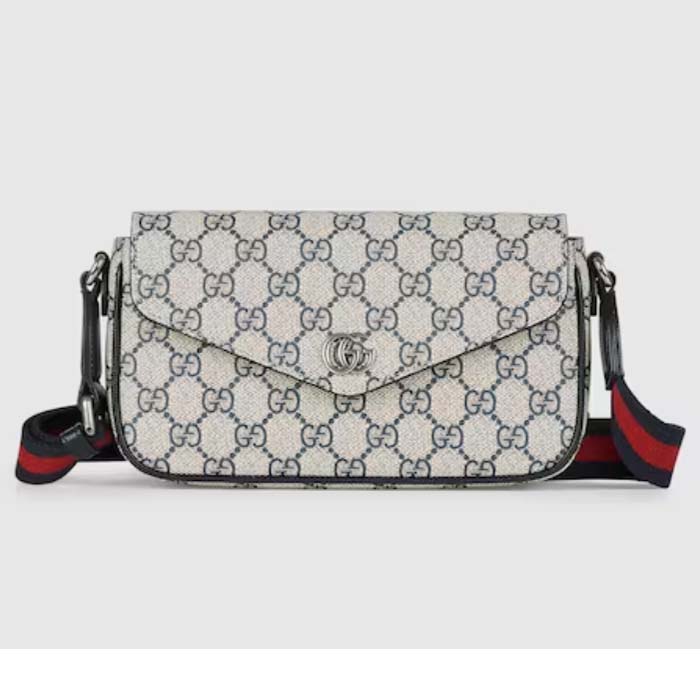 Gucci Unisex Ophidia Mini Bag Beige Blue GG Supreme Canvas Double G