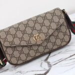 Gucci Unisex Ophidia Mini Bag Beige Ebony GG Supreme Canvas Brown Leather Double G - Image 6