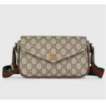 Gucci Unisex Ophidia Mini Bag Beige Ebony GG Supreme Canvas Brown Leather Double G