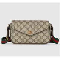 Gucci Unisex Ophidia Mini Bag Beige Ebony GG Supreme Canvas Brown Leather Double G (6)