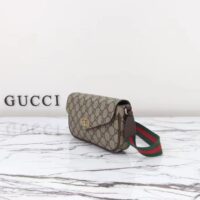 Gucci Unisex Ophidia Mini Bag Beige Ebony GG Supreme Canvas Brown Leather Double G (6)