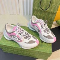 Gucci Unisex Run Sneaker Ivory Pink Suede Interlocking G Bi-Color Rubbe Low Heel (4)