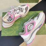 Gucci Unisex Run Sneaker Ivory Pink Suede Interlocking G Bi-Color Rubbe Low Heel - Image 6