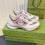 Gucci Unisex Run Sneaker Ivory Pink Suede Interlocking G Bi-Color Rubbe Low Heel - Image 2