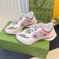 Gucci Unisex Run Sneaker Ivory Pink Suede Interlocking G Bi-Color Rubbe Low Heel (4)