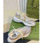 Gucci Unisex Run Sneaker Silver Metallic Leather Interlocking G Bi-Color Rubbe Low Heel - Image 5